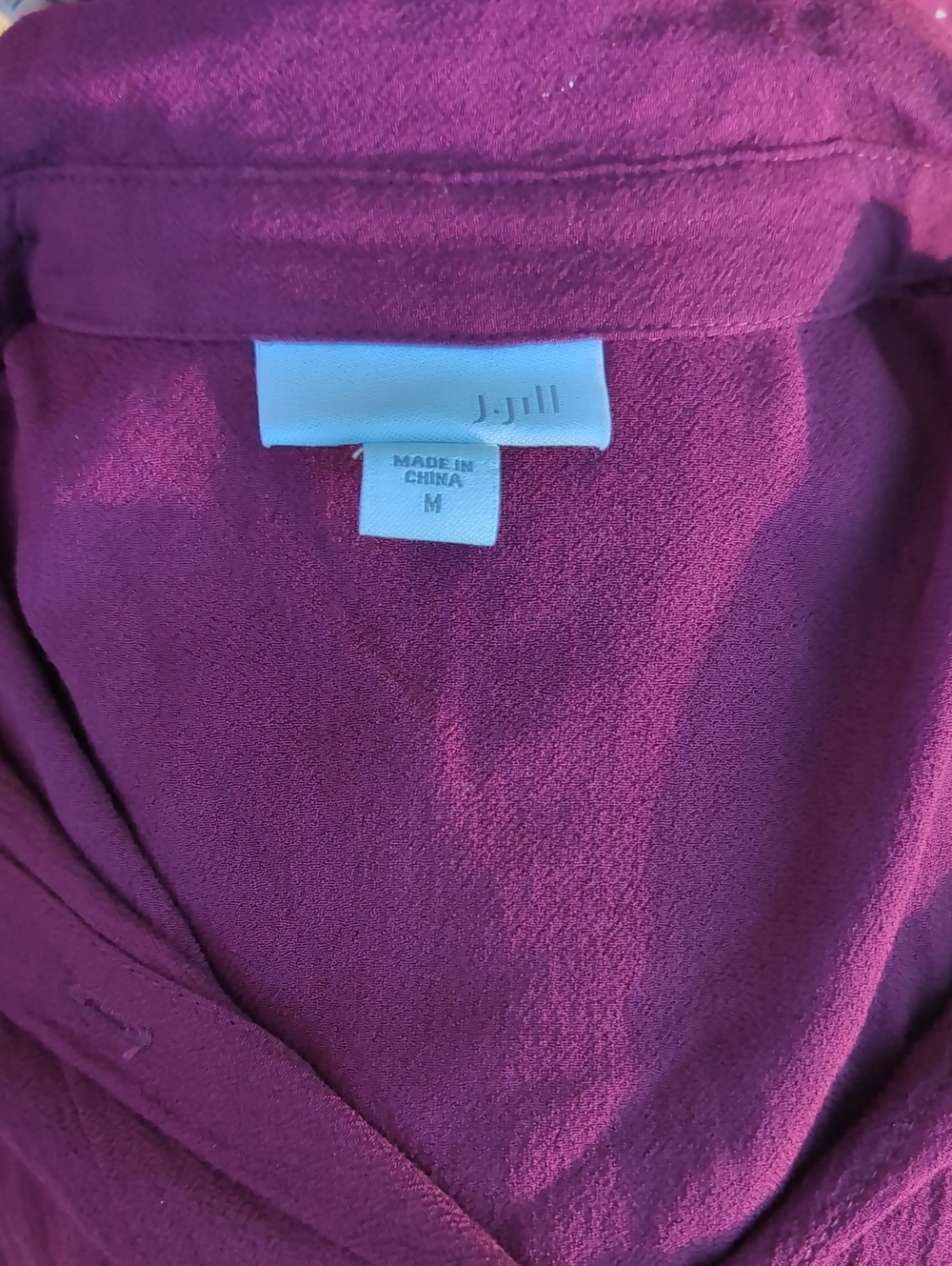 J. Jill Silk Blend Tunic Burgundy Long Sleeve Shirt Abalone Buttons Medium